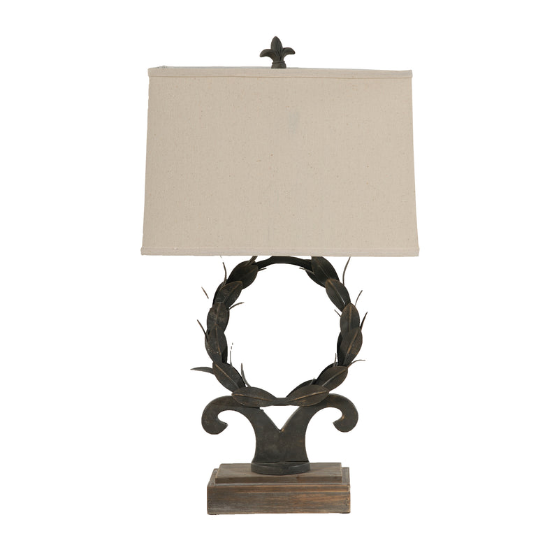 26 Inch Artisanal Table Lamp Laurel Wreath Iron Frame Off White Black-zoom-