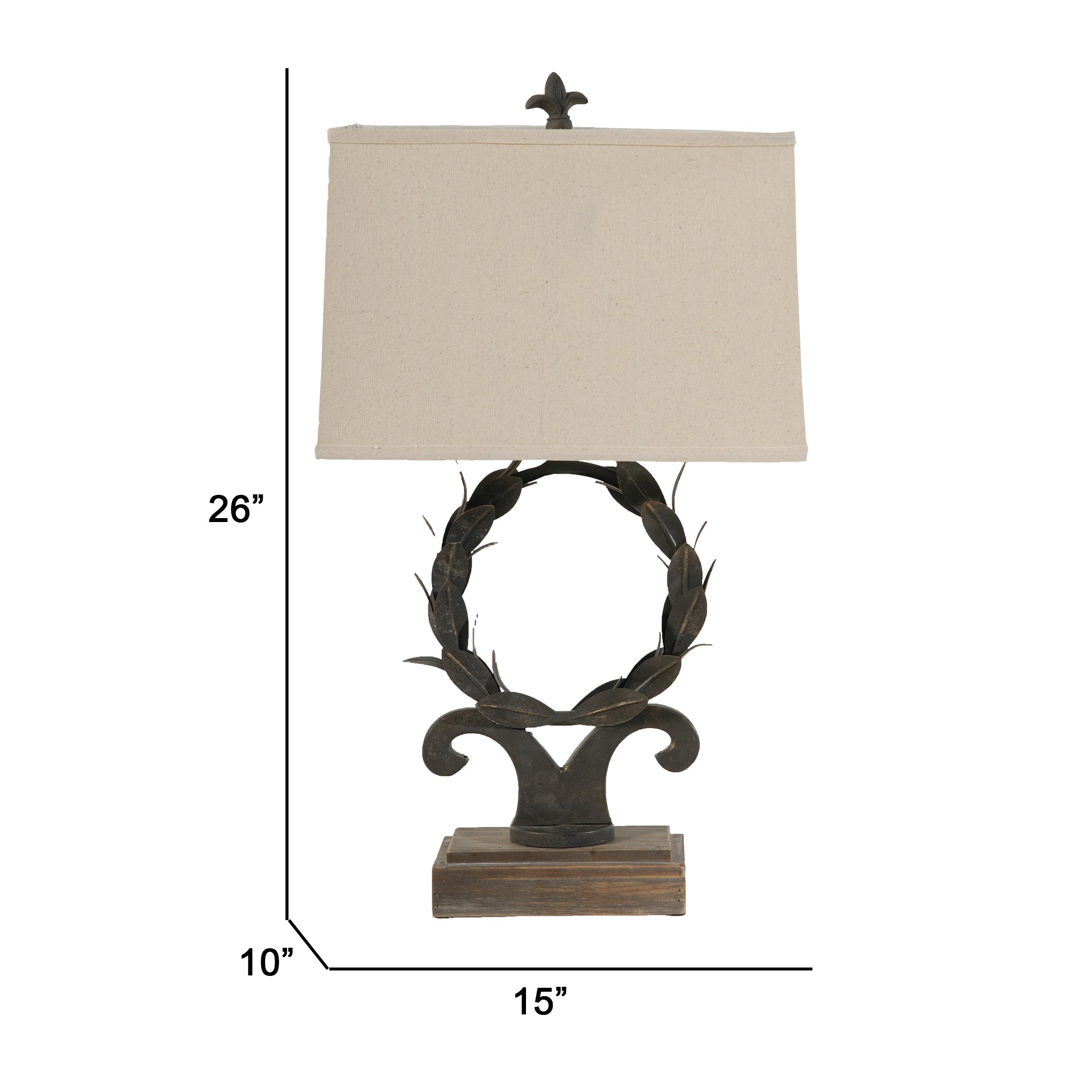 26 Inch Artisanal Table Lamp Laurel Wreath Iron Frame Off White Black-zoom-5