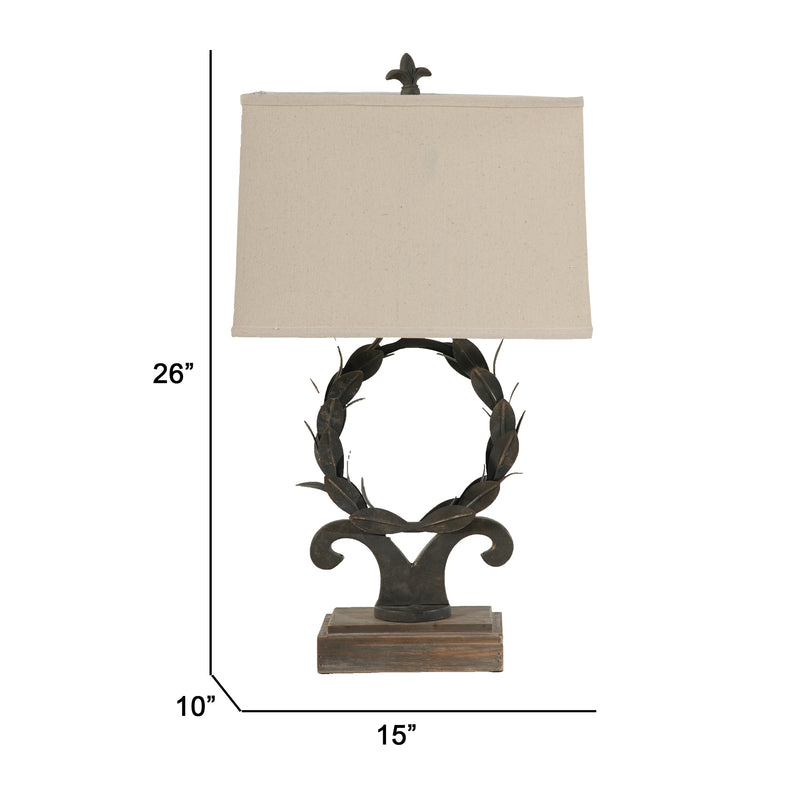 26 Inch Artisanal Table Lamp Laurel Wreath Iron Frame Off White Black-zoom-