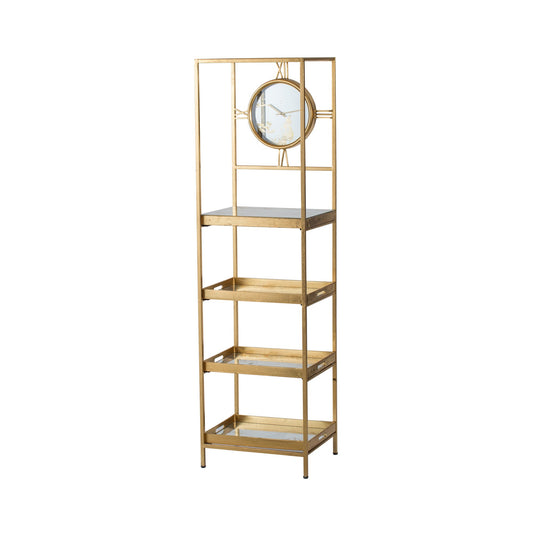 Jael 68 Inch Shelf With Clock 4 Mirrored Tray Shelves Iron Frame Gold
