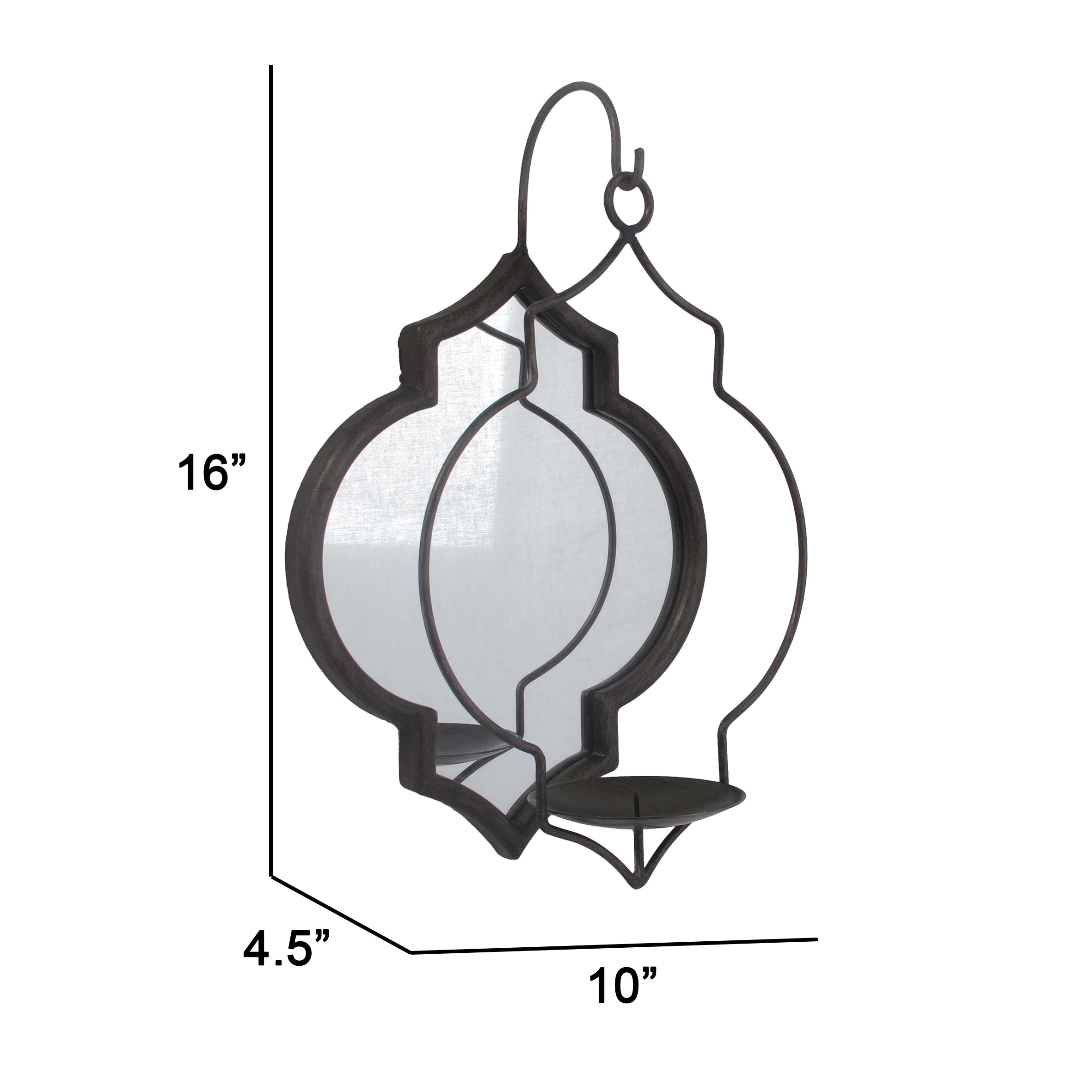 16 Inch Wall Sconce Candle Holder Mirrored Metal Wood Frame Matte Black-zoom-5