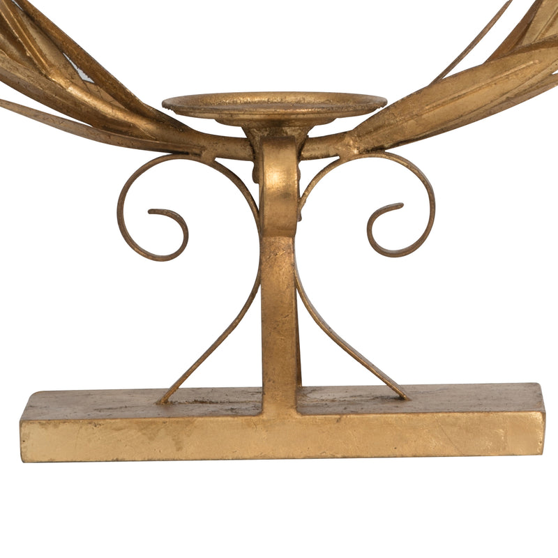 20 Inch Luxury Accent Candle Holder Laurel Wreath Metal Frame Gold Finish-zoom-