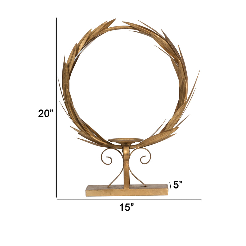 20 Inch Luxury Accent Candle Holder Laurel Wreath Metal Frame Gold Finish-zoom-