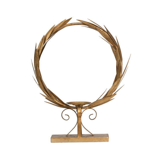 20 Inch Luxury Accent Candle Holder Laurel Wreath Metal Frame Gold Finish
