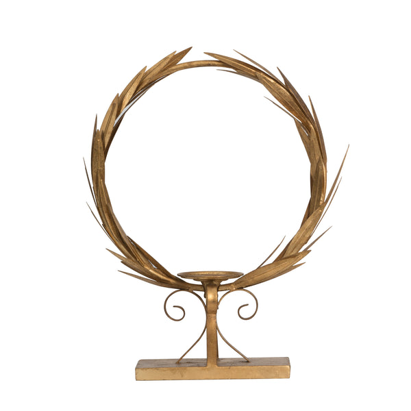 20 Inch Luxury Accent Candle Holder Laurel Wreath Metal Frame Gold Finish