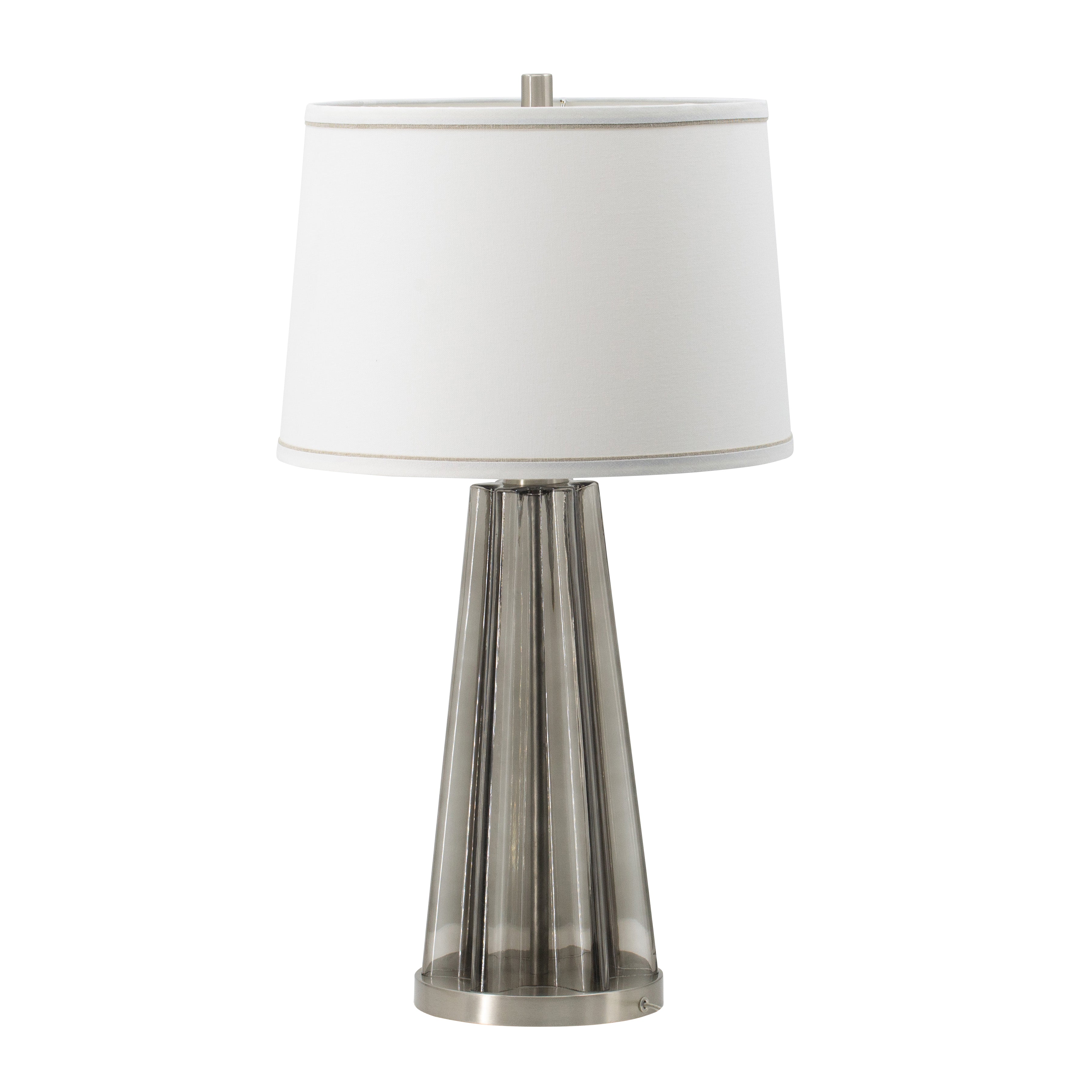 30 Inch Accent Table Lamp Fabric Shade Metal Glass Frame White Gray-zoom-1
