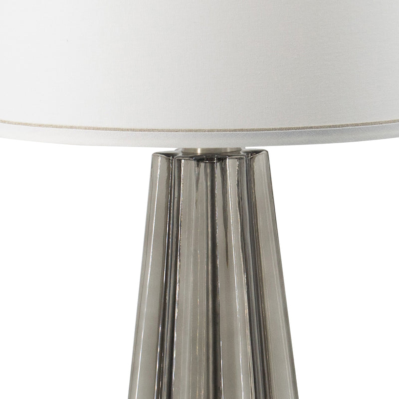 30 Inch Accent Table Lamp Fabric Shade Metal Glass Frame White Gray-zoom-