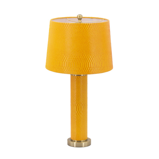 27 Inch Modern Table Lamp Vegan Faux Leather Iron Bright Orange Yellow