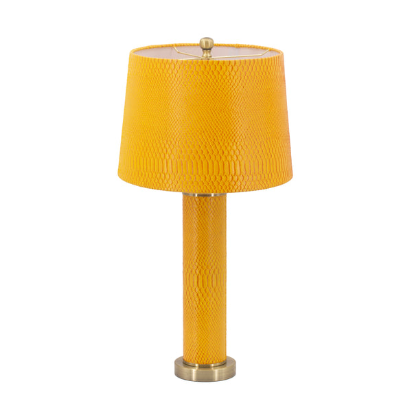 27 Inch Modern Table Lamp Vegan Faux Leather Iron Bright Orange Yellow