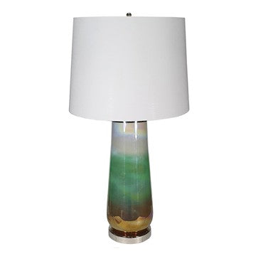 30 Inch Accent Table Lamp Linen Drum Shade Glass Frame White and Green