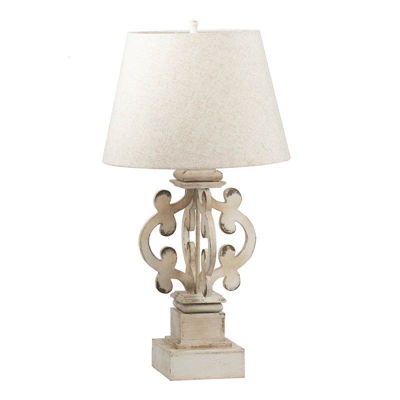 30 Inch Rustic Accent Table Lamp Carved Fir Wood Frame Antique White-zoom-1