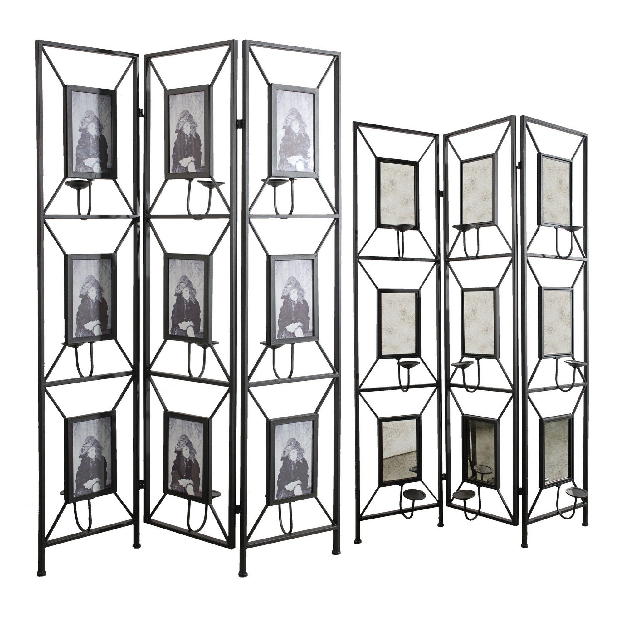 71 Inch Folding Screen Room Divider, Photo Frame Panels, Modern, Black-zoom-1