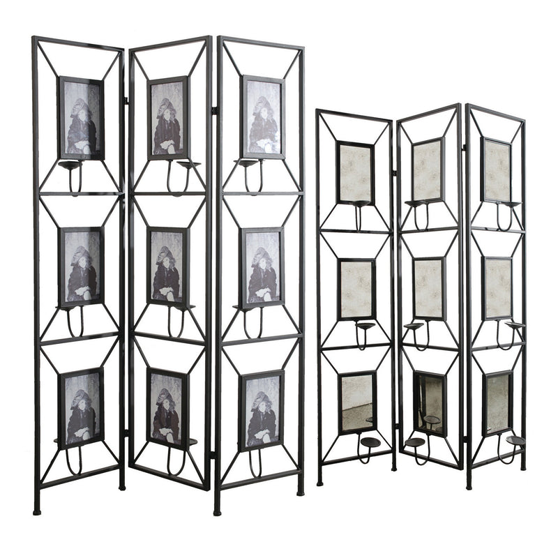 71 Inch Folding Screen Room Divider, Photo Frame Panels, Modern, Black-zoom-
