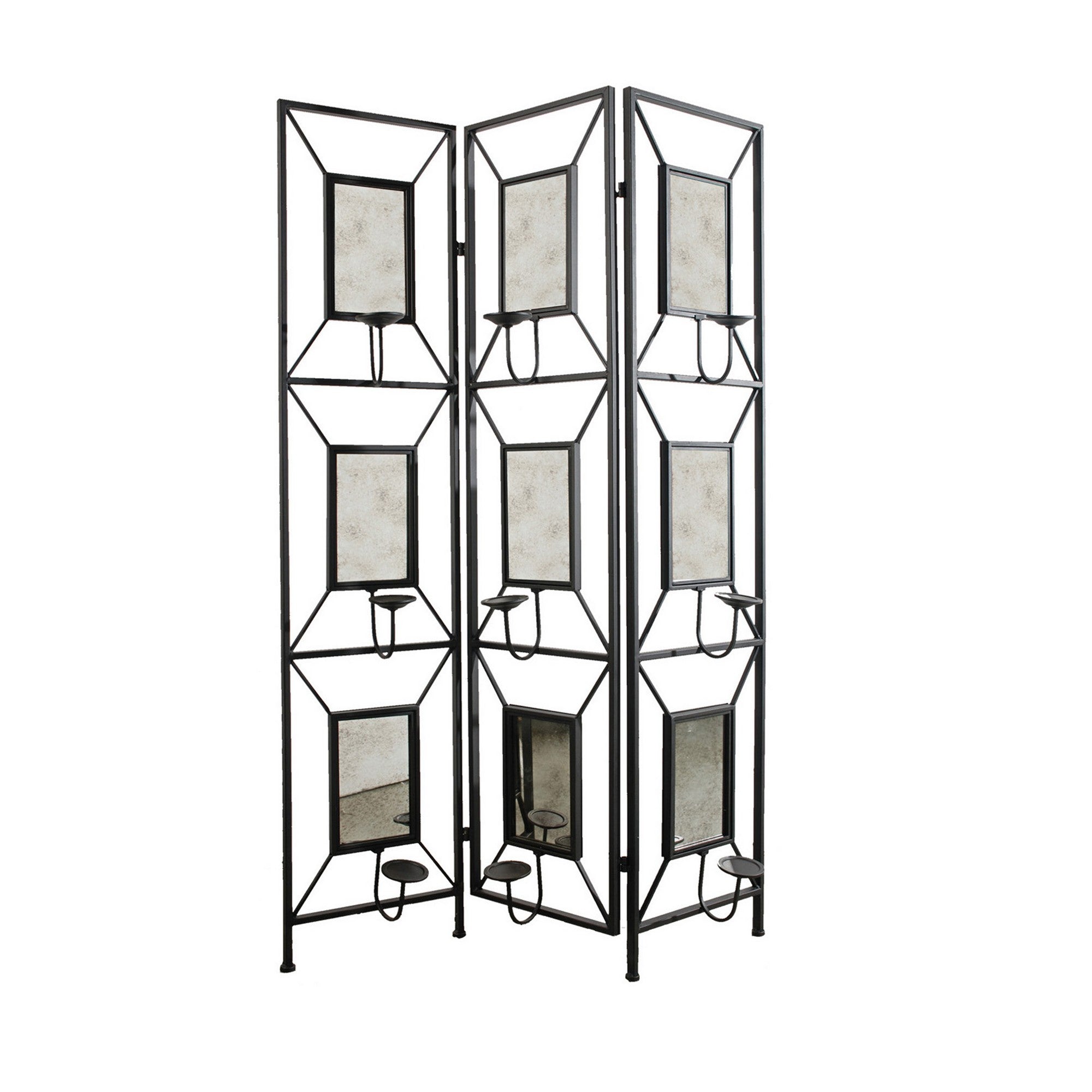71 Inch Folding Screen Room Divider, Photo Frame Panels, Modern, Black-zoom-2