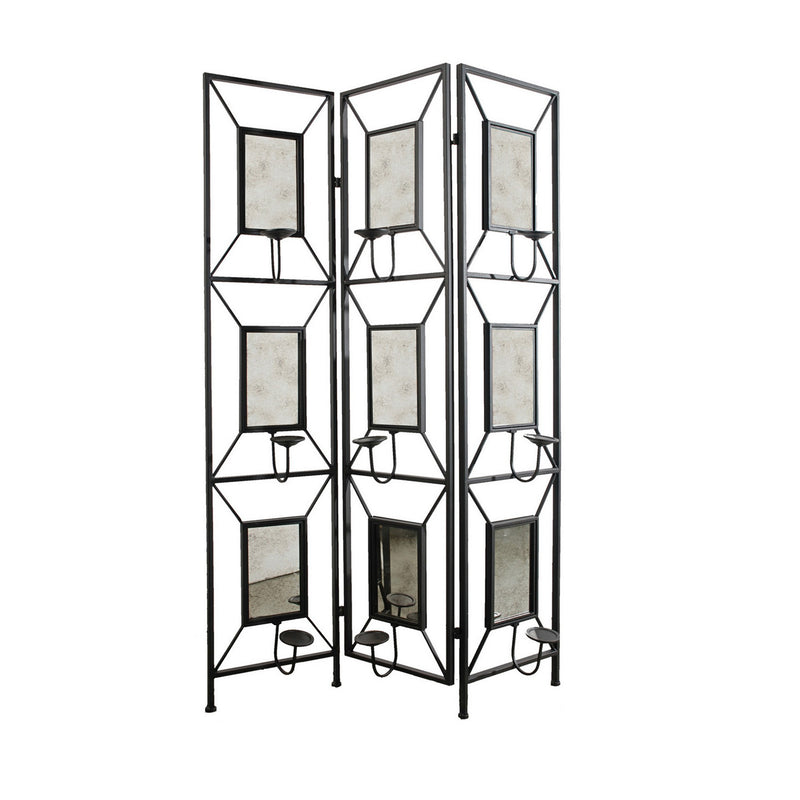 71 Inch Folding Screen Room Divider, Photo Frame Panels, Modern, Black-zoom-