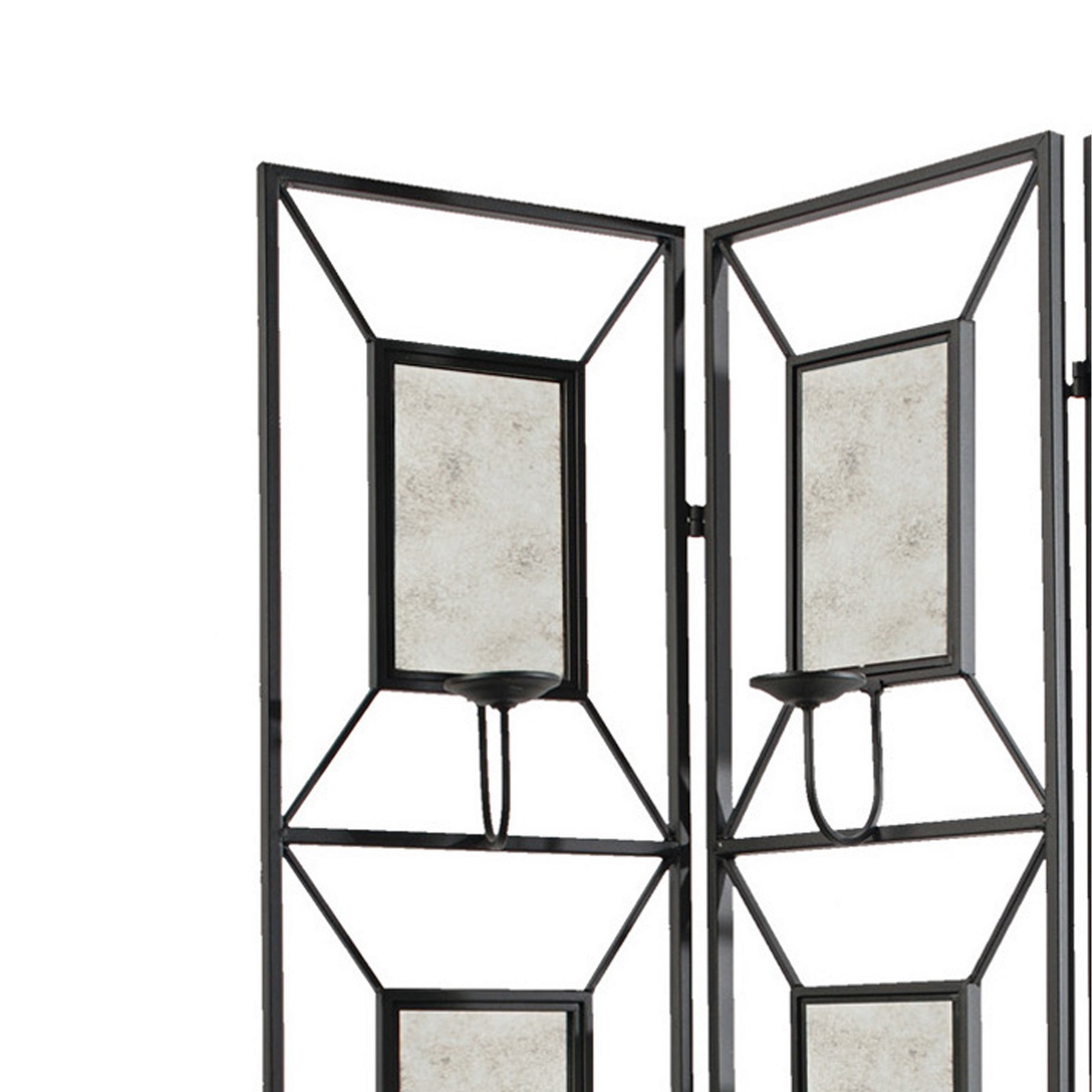 71 Inch Folding Screen Room Divider, Photo Frame Panels, Modern, Black-zoom-3
