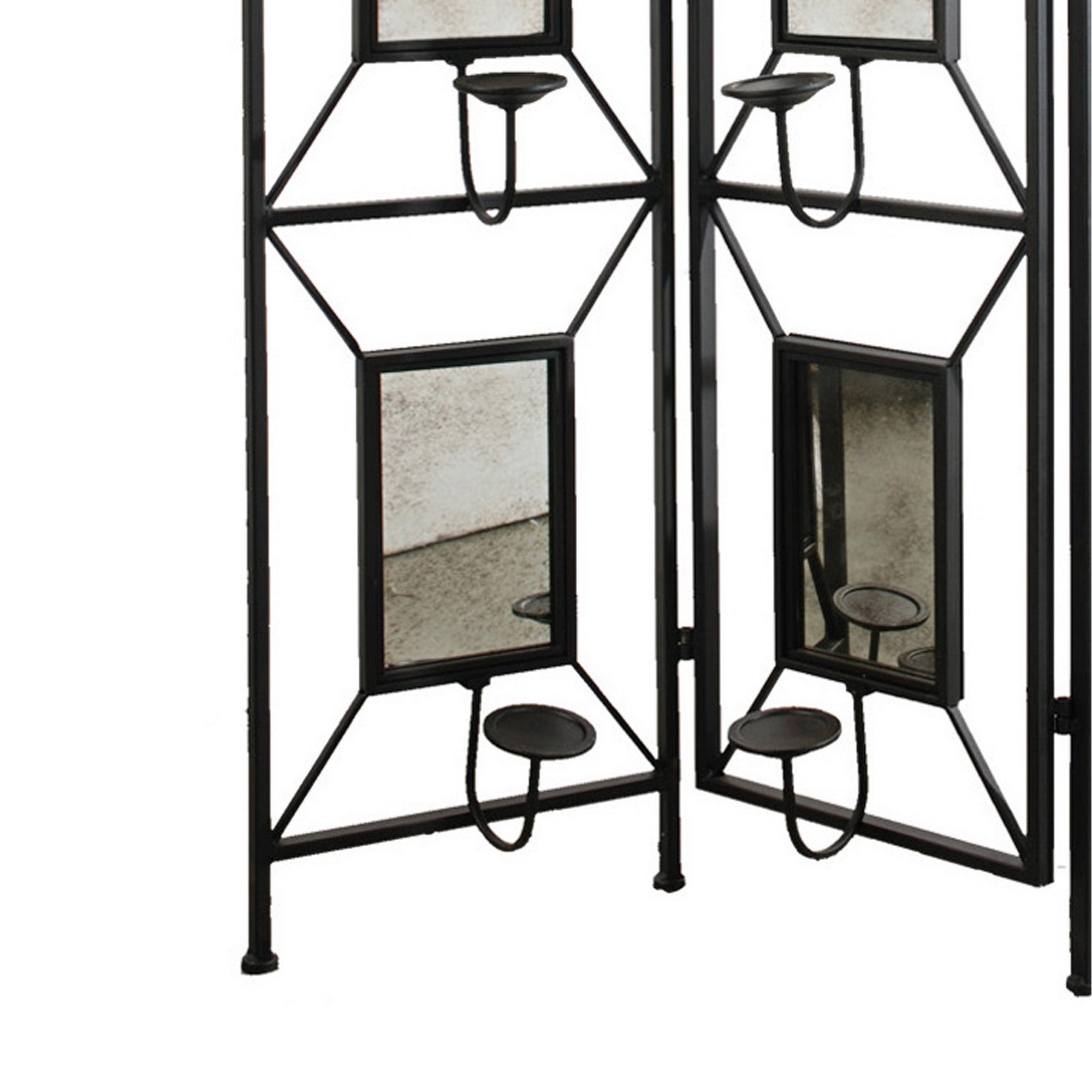 71 Inch Folding Screen Room Divider, Photo Frame Panels, Modern, Black-zoom-4