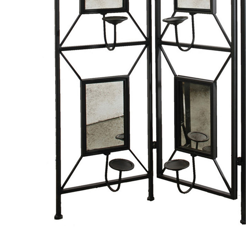 71 Inch Folding Screen Room Divider, Photo Frame Panels, Modern, Black-zoom-
