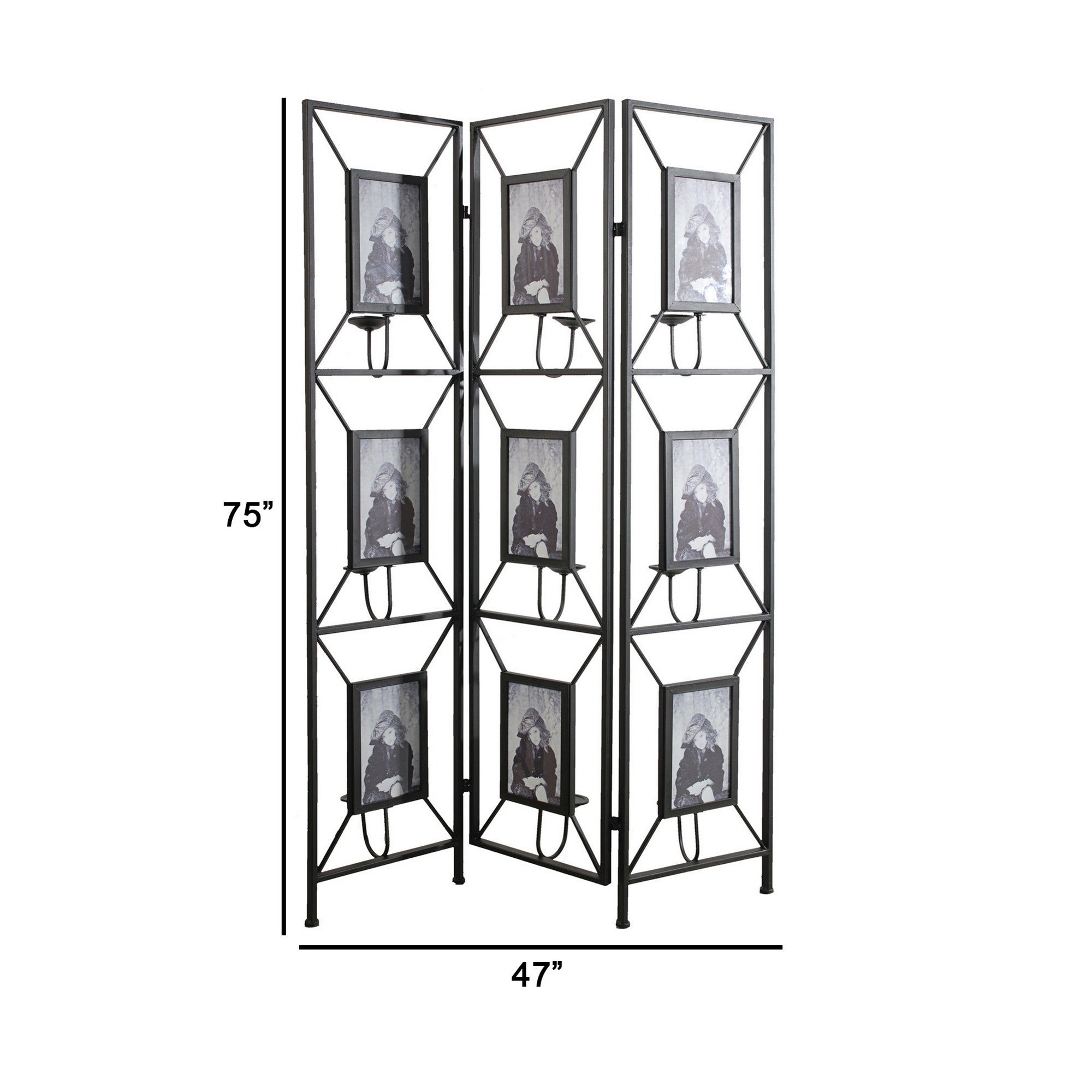 71 Inch Folding Screen Room Divider, Photo Frame Panels, Modern, Black-zoom-5