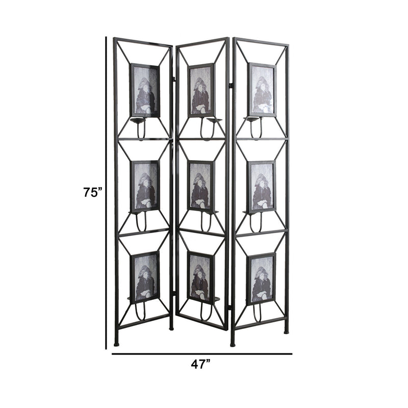 71 Inch Folding Screen Room Divider, Photo Frame Panels, Modern, Black-zoom-