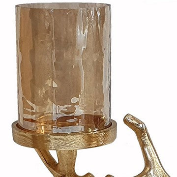 16 Inch 3 Pillar Candle Holder Aluminum Accented Frosted Glass Gold-zoom-