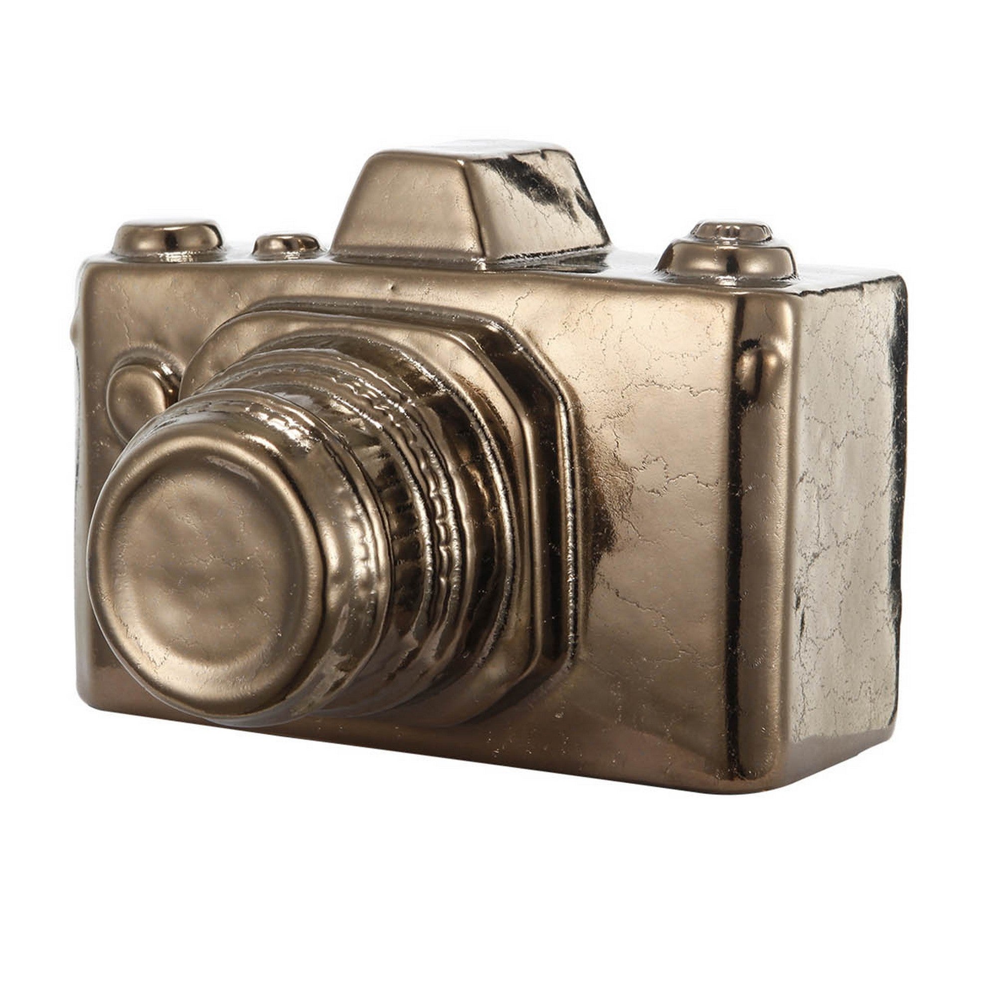 6 Inch Decorative Camera Table Top Accent Distressed Gold Finish Ceramic-zoom-1