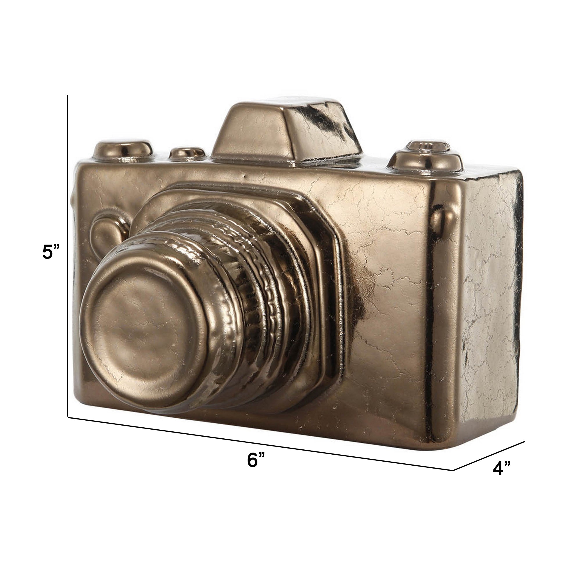 6 Inch Decorative Camera Table Top Accent Distressed Gold Finish Ceramic-zoom-5