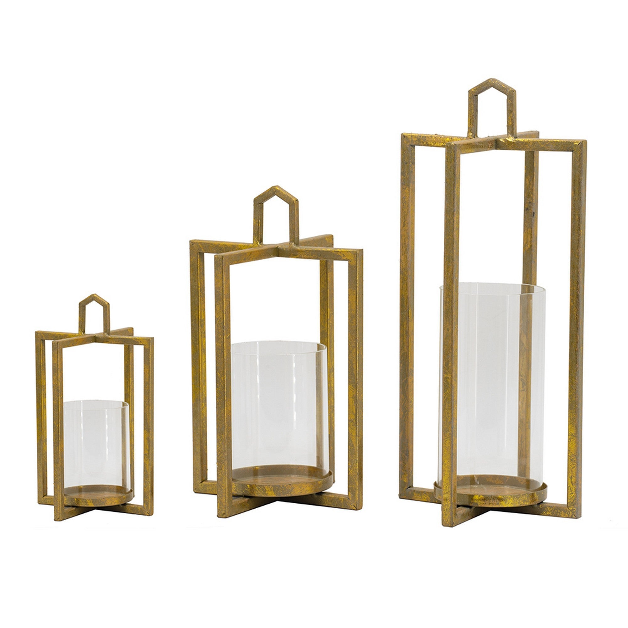 19 15 11 Inch Lanterns Set Of 3 Tea Light Glass Holders Modern Gold-zoom-1