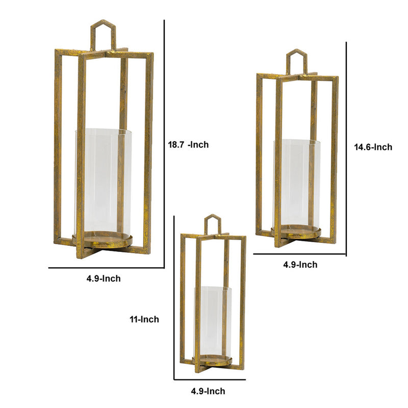 19 15 11 Inch Lanterns Set Of 3 Tea Light Glass Holders Modern Gold-zoom-