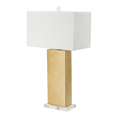 16 Inch Modern Table Lamp White Rectangular Shade Acrylic Base Gold