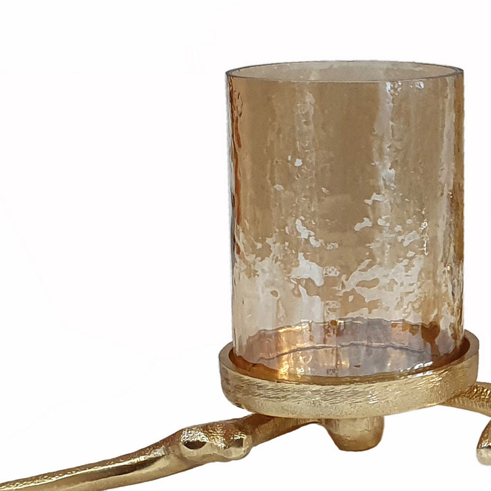 16 Inch 3 Pillar Candle Holder Aluminum Accented Frosted Glass Gold-zoom-2