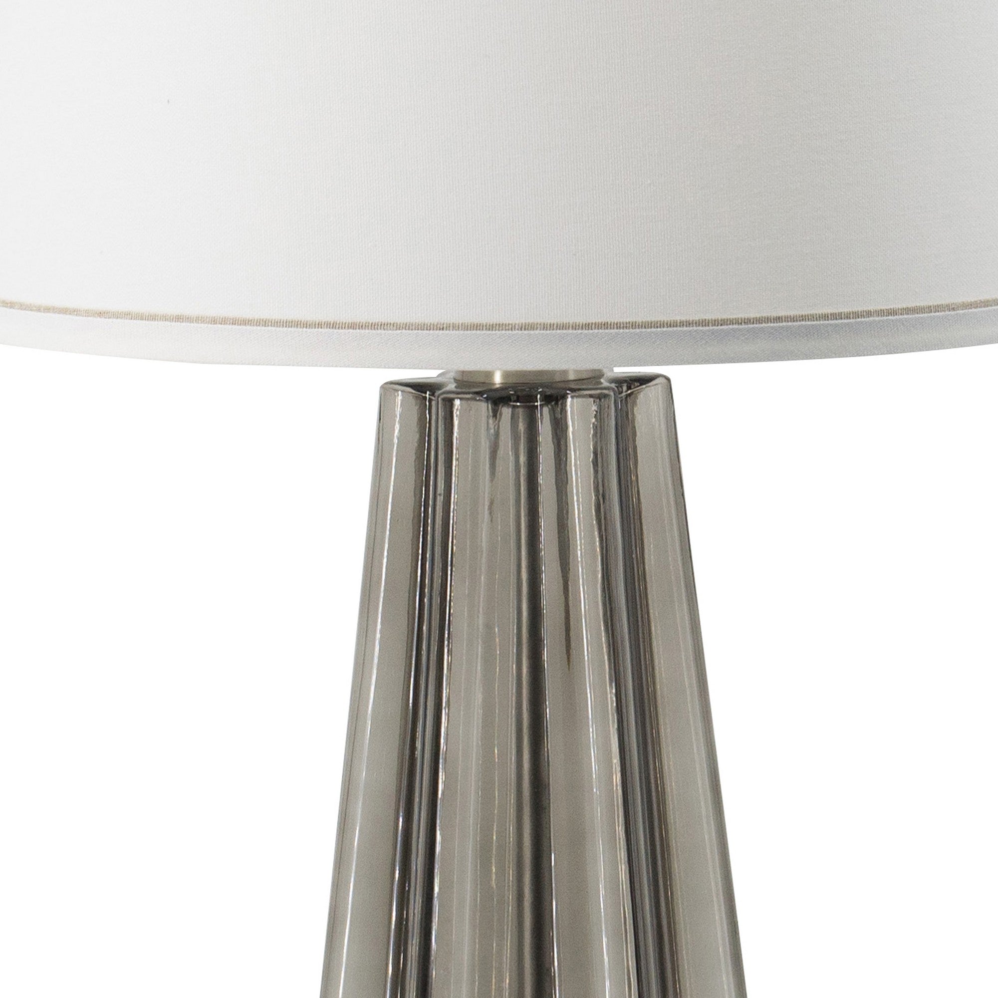 30 Inch Accent Table Lamp Fabric Shade Metal Glass Frame White Gray-zoom-3