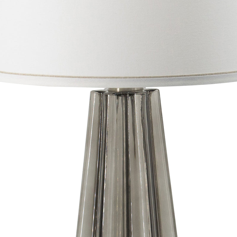 30 Inch Accent Table Lamp Fabric Shade Metal Glass Frame White Gray-zoom-