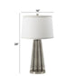 30 Inch Accent Table Lamp Fabric Shade Metal Glass Frame White Gray