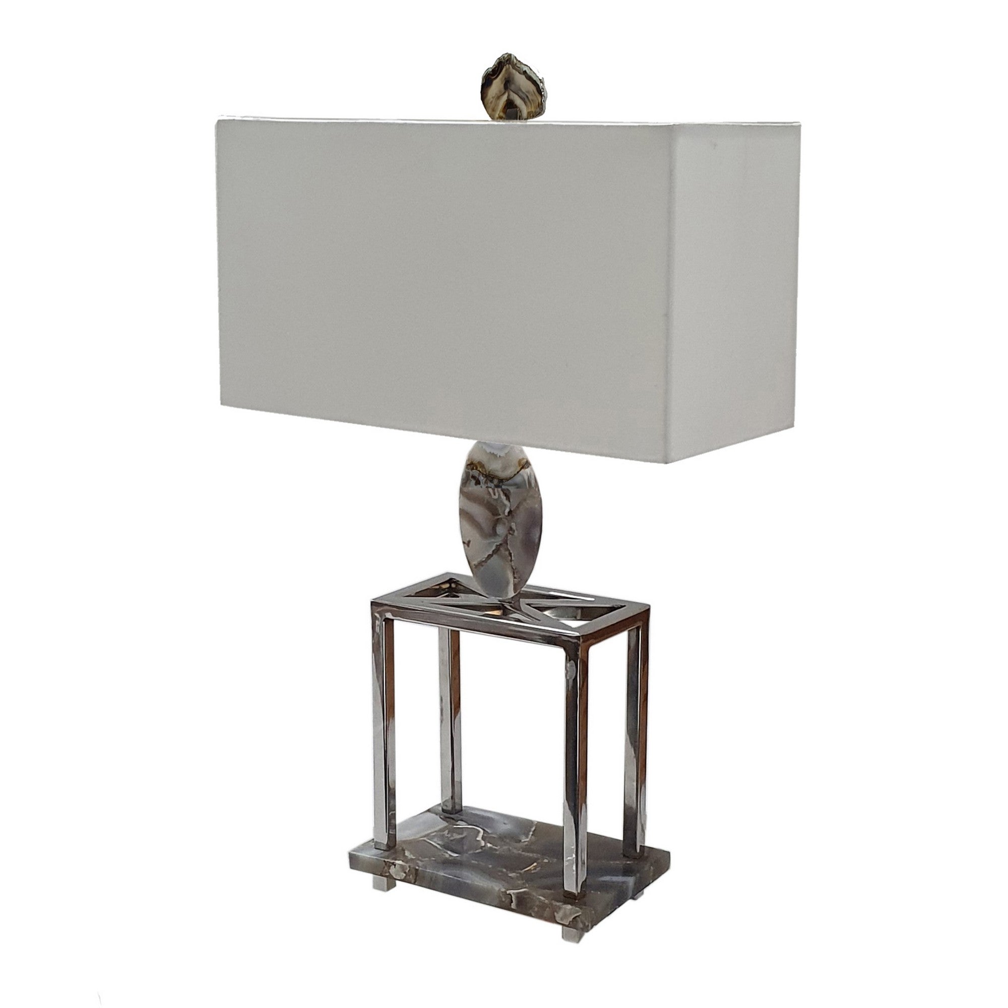 27 Inch Table Lamp Agate Accents Off White Rectangular Shade Chrome-zoom-1