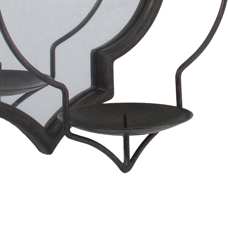 16 Inch Wall Sconce Candle Holder Mirrored Metal Wood Frame Matte Black-zoom-