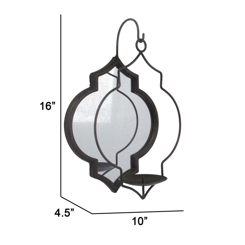 16 Inch Wall Sconce Candle Holder Mirrored Metal Wood Frame Matte Black-zoom-