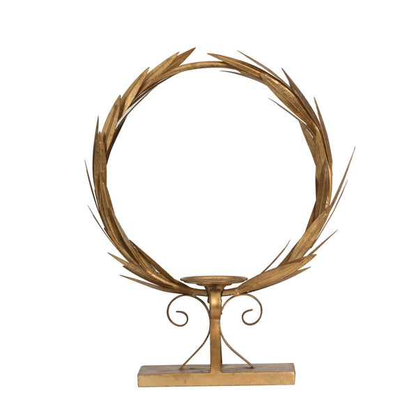 20 Inch Luxury Accent Candle Holder Laurel Wreath Metal Frame Gold Finish