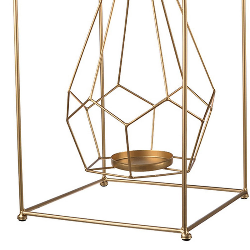 22 Inch Iron Candle Holder Modern Geometric Accent Hanging Design Gold-zoom-