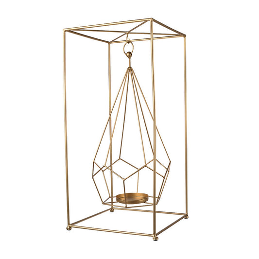 22 Inch Iron Candle Holder Modern Geometric Accent Hanging Design Gold