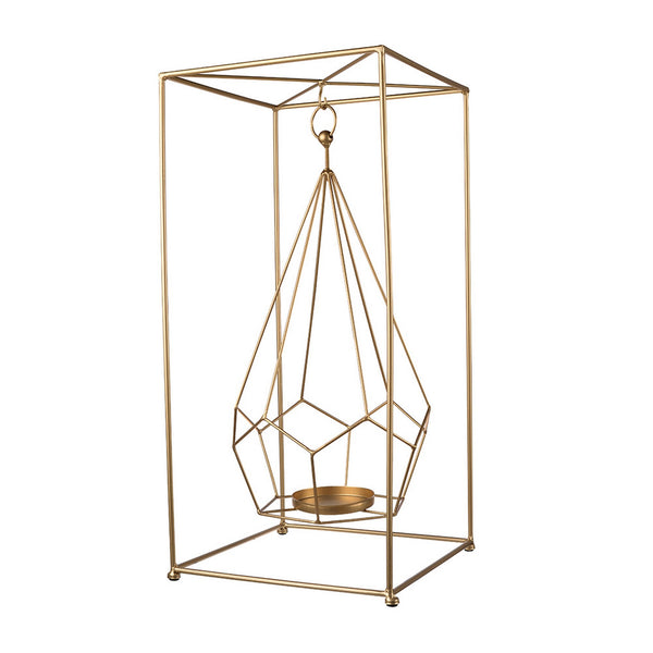 22 Inch Iron Candle Holder Modern Geometric Accent Hanging Design Gold