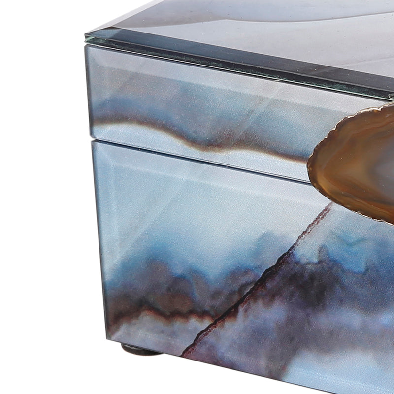 8 6 Inch Modern Jewelry Box Blue Silver Marble Effect Glass and Stone-zoom-