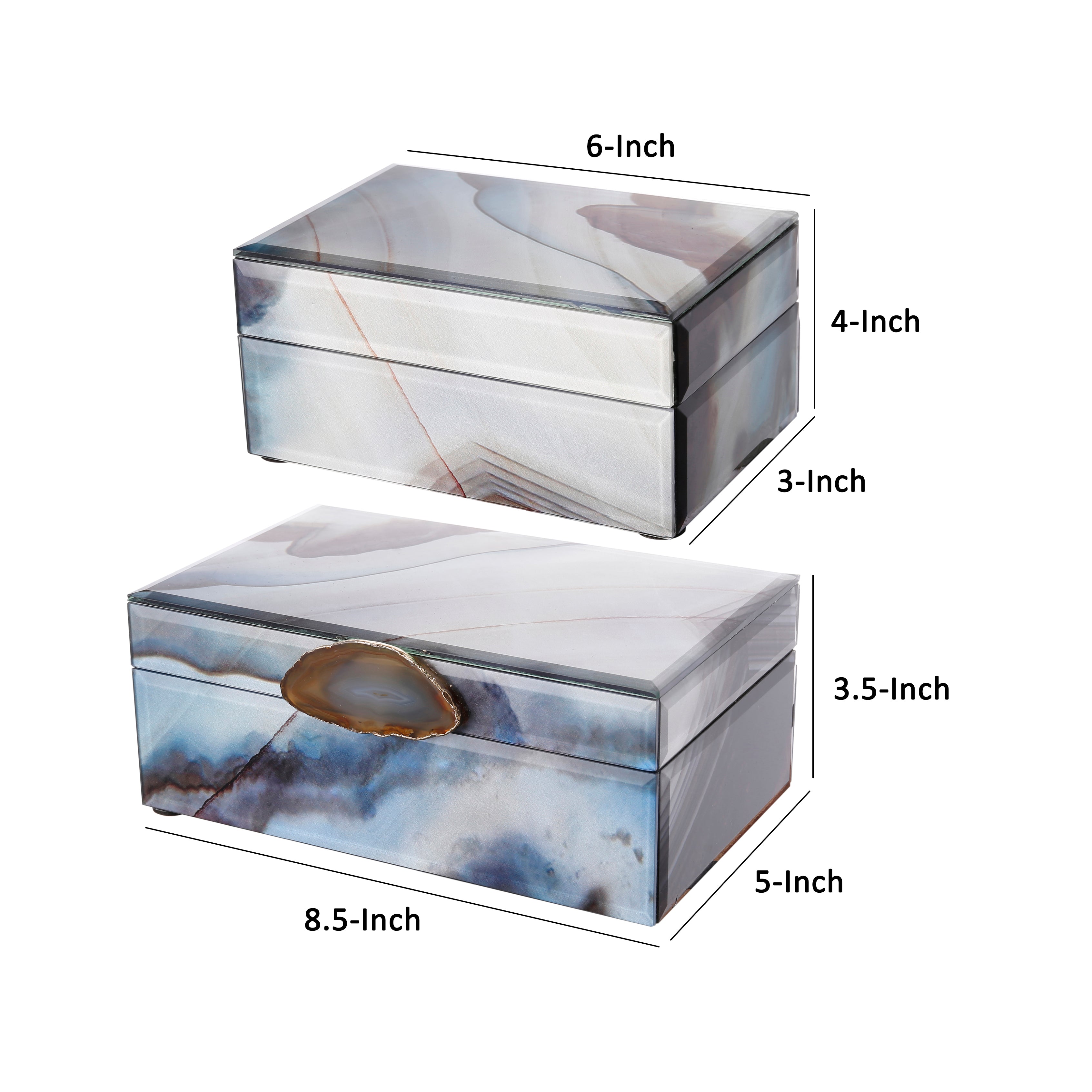 8 6 Inch Modern Jewelry Box Blue Silver Marble Effect Glass and Stone-zoom-5