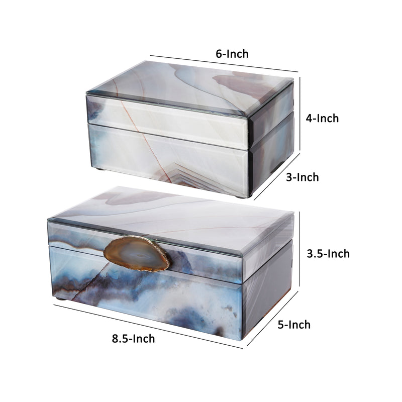 8 6 Inch Modern Jewelry Box Blue Silver Marble Effect Glass and Stone-zoom-