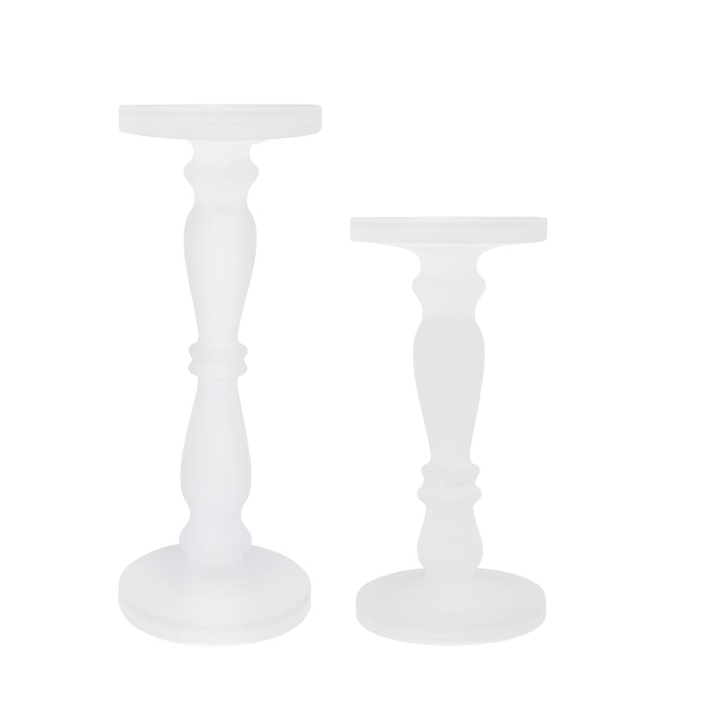 Qui 14 11 Inch Candle Holders White Turned Pedestal Glass Set Of 2-zoom-