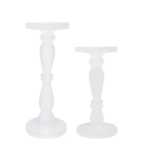 Qui 14 11 Inch Candle Holders White Turned Pedestal Glass Set Of 2