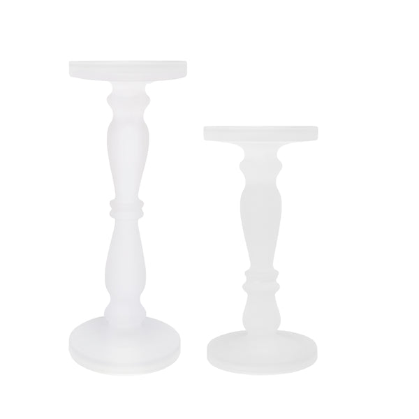 Qui 14 11 Inch Candle Holders White Turned Pedestal Glass Set Of 2