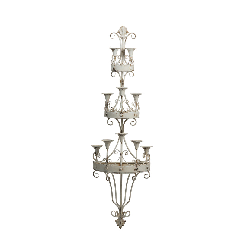 16 Inch Wall Mount Candle Holder Ornately Scrolled White Metal Finish-zoom-