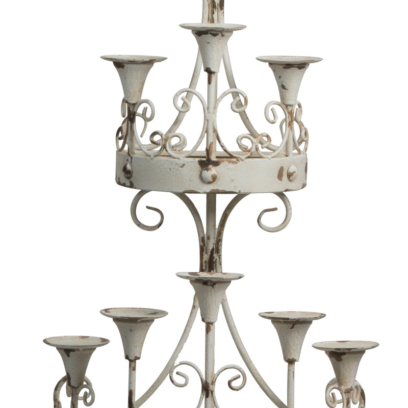 16 Inch Wall Mount Candle Holder Ornately Scrolled White Metal Finish-zoom-