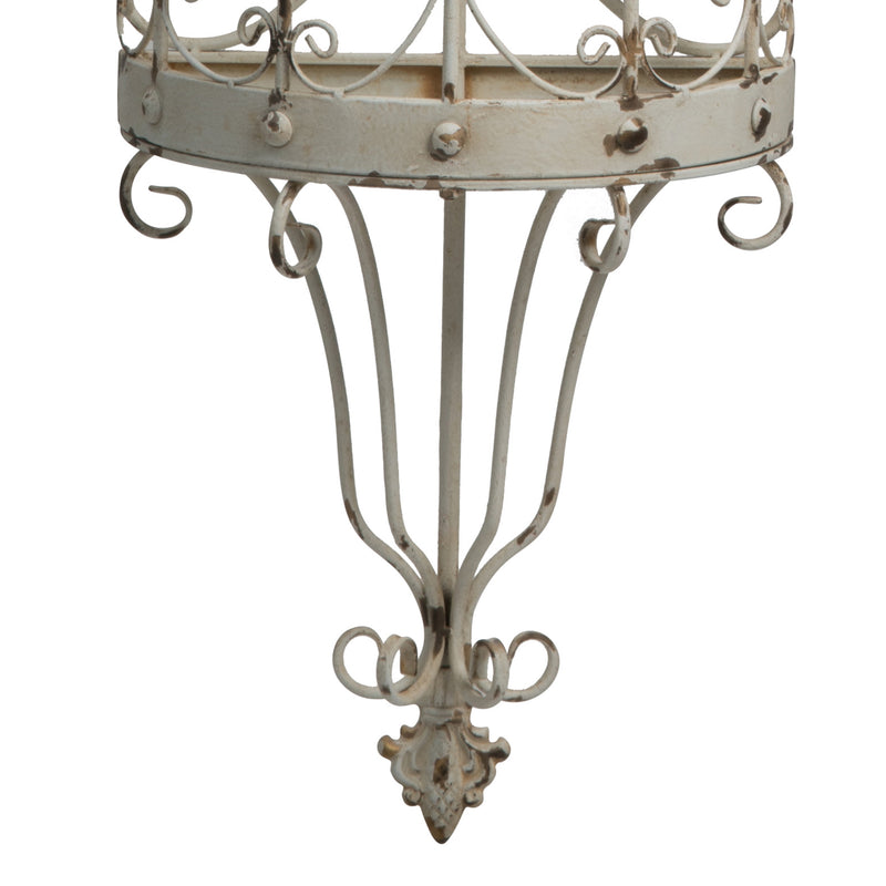 16 Inch Wall Mount Candle Holder Ornately Scrolled White Metal Finish-zoom-